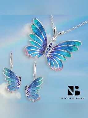 Nicole Barr Sterling Silver Blue Enamel & Sapphire Necklace and Earrings Set